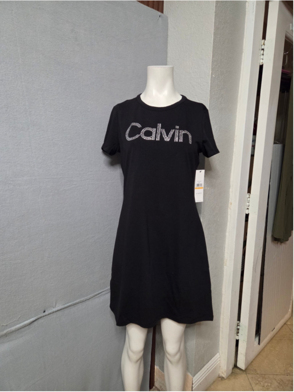 Women's Calvin Klein Black Rhinestone Logo Mini Dress Size S